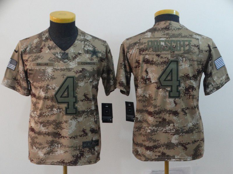Youth Dallas cowboys #4 Prescott Nike Camo Salute to Service Retired Player Limited NFL Jersey
